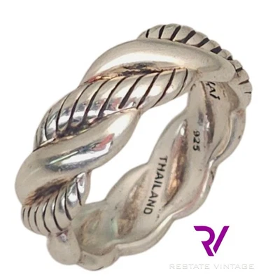 Anillo banda cuerda texturizada trenzada de plata esterlina JAI by John Hardy talla 8 Foto 1 de 4