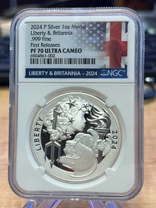 ULTRA CAMEO 2024-P NGC PF70 American LIBERTY & BRITANNIA 1OZ Silver Medal REB002 - Picture 1 of 2