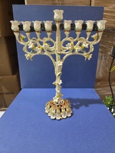 White Yellow & Green Jeweled Menorah Flowers With Swarovski Crystal - Picture 1 of 1