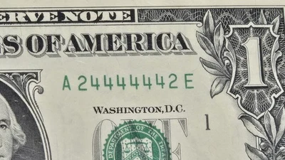 2013 Binary Super Radar 6 In A Row 4s $1 Dollar Bill Fancy Serial Number... - Image 1 of 3