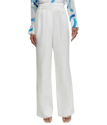 Pantalones de vestir relajados Calvin Klein para mujer plisados delanteros de pierna ancha, blancos, 12 Foto 1 de 2