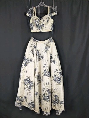 Vestido formal de graduación Dave & Johnny de dos piezas dorado y azul talla 5/6 RN#97495 Foto 1 de 4