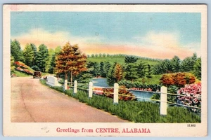 1948 GREETINGS from CENTRE ALABAMA VINTAGE LINEN POSTCARD - Imagen 1 de 2