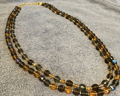 "Juego de 2 COLLAR Joan Rivers de 36 y 38"" con cuentas facetadas de vidrio bronce y ámbar" Foto 1 de 3