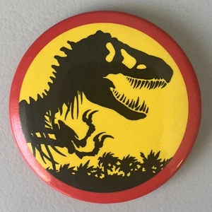 Jurassic Park Pinback Button 1992 Movie Logo 2" U.C.S. & Amblin | Yellow & Red - Picture 1 of 2