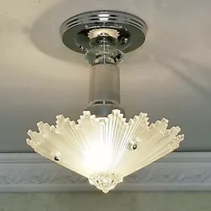 790an Antique vintage 40's aRT DEco Glass Shade Ceiling Light Fixture Chandelier - Picture 1 of 6