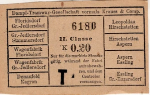 Billete de tren/tranvía: Austria: Viena: tranvía Dampf Krauss & Comp. - Imagen 1 de 1