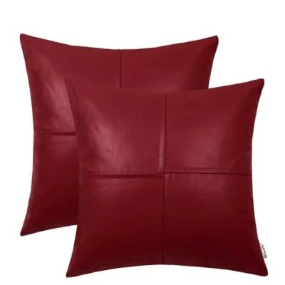  Faux Leather Throw Pillow Covers 20 X 20 Inches 20 X 20 Inches - 2Pcs Deep Red - Image 1 of 4