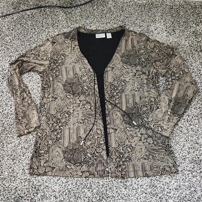 Chicos Travelers Cárdigan/Chaqueta Estampado Paisley,Negro Beige,Corbata Frontal Talla 3/L Foto 1 de 4