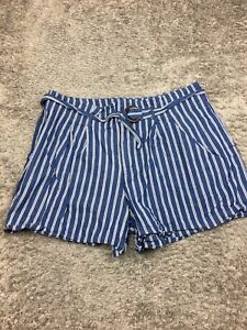 Cato Chino Shorts Woman Size 22W Blue White Striped Chambray