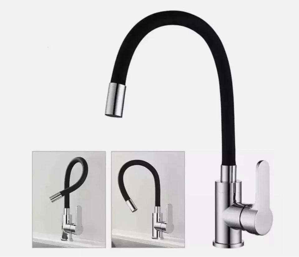 MISCELATORE CANNA ALTA FLESSIBILE COLORE NERO RUBINETTO MONOCOMANDO DA CUCINA - Immagine 1 di 4