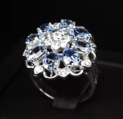 Clearance Cornflower Blue Sapphire 4Ct 925 Sterling Silver Handmade Flower Rings Foto 1 de 4