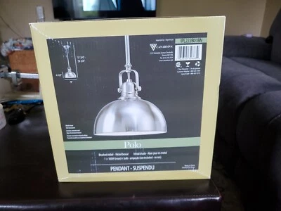 NIB - CANARMA Brushed Nickel POLO Suspended Pendant & Shade MODEL # IPL222B01BN  - Image 1 of 4