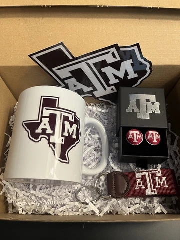 Texas A&M set - coffee mug and Needlepoint key fob and cufflinks Cover