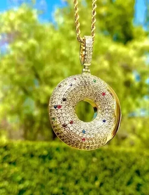 2.23Ct Round Lab Created Diamond Doughnut Pendant 14k Yellow Gold Plated Silver - Image 1 of 4