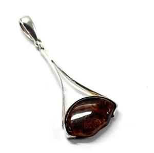 925 Massiv Sterlingsilber Echt Cognac Ostsee Bernstein Designer Anhänger 2,9 in 12 g - Bild 1 von 3