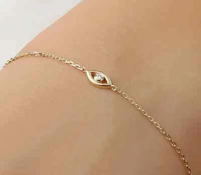 1Ct Round Cut Lab Created Diamond Evil Eye Chain Bracelet 14K Yellow Gold Plated - Image 1 of 4