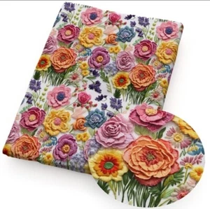 3D look Flower 100% Cotton fabric 16"x55" 1230298 Bright vibrant colors - Picture 1 of 1