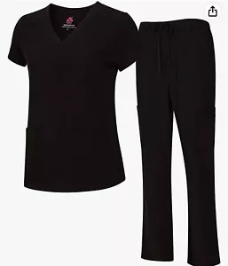 Hospital Scrub Set for Healthcare Workers/ Nurse V-Neck Top & Cargo Pants - Picture 1 of 5