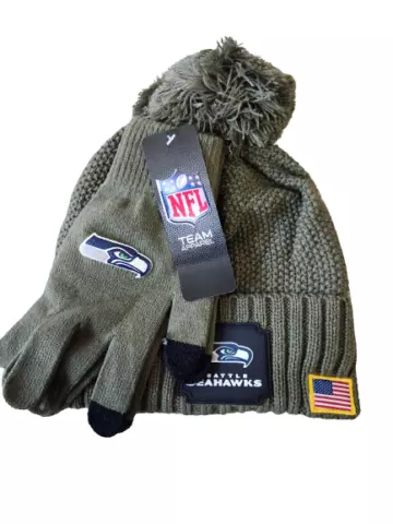 NFL Seattle Seahawks Beanie & Gloves Combo OS One Size Army Green Salute to Serv Cover