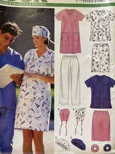 UNCUT Simplicity New Look 6777 Unisex Dress Caps Pants Skirt SCRUBS Sz S M L XL - Picture 1 of 8
