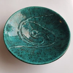 Art Studio Pottery glazed bowl abstract swirl turquoise British ceramic Vintage - Bild 1 von 18