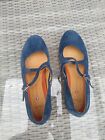 CLARKS BLUE SUEDE SHOES UK 9/43 LADY MARY JANE CROSSOVER STRAP NEW