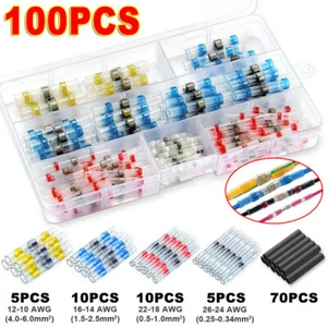 100 Stück Wasserdicht Lötmuffe Stoßdrahtverbinder Klemmen Schrumpfschläuche - Bild 1 von 11