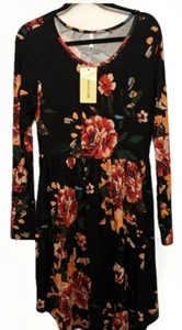 NWT Longyuan Women’s Floral Long Sleeve Dress With Pockets Women’s Size Medium - Picture 1 of 3