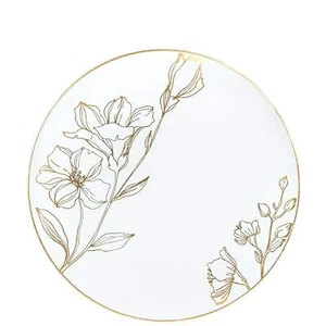 7.5" Antique Gold Floral Plastic Dinner Plates For All Occasions 10 Small Plates - Picture 1 of 10