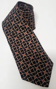 Claybrooke Necktie Pure 100% Silk Links & Knots Black, Gold, Red Tiles Tie Print - Picture 1 of 7