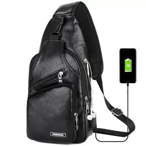 Borsa a tracolla uomo petto tracolla zaino ricarica USB sport pack viaggio - Foto 1 di 9