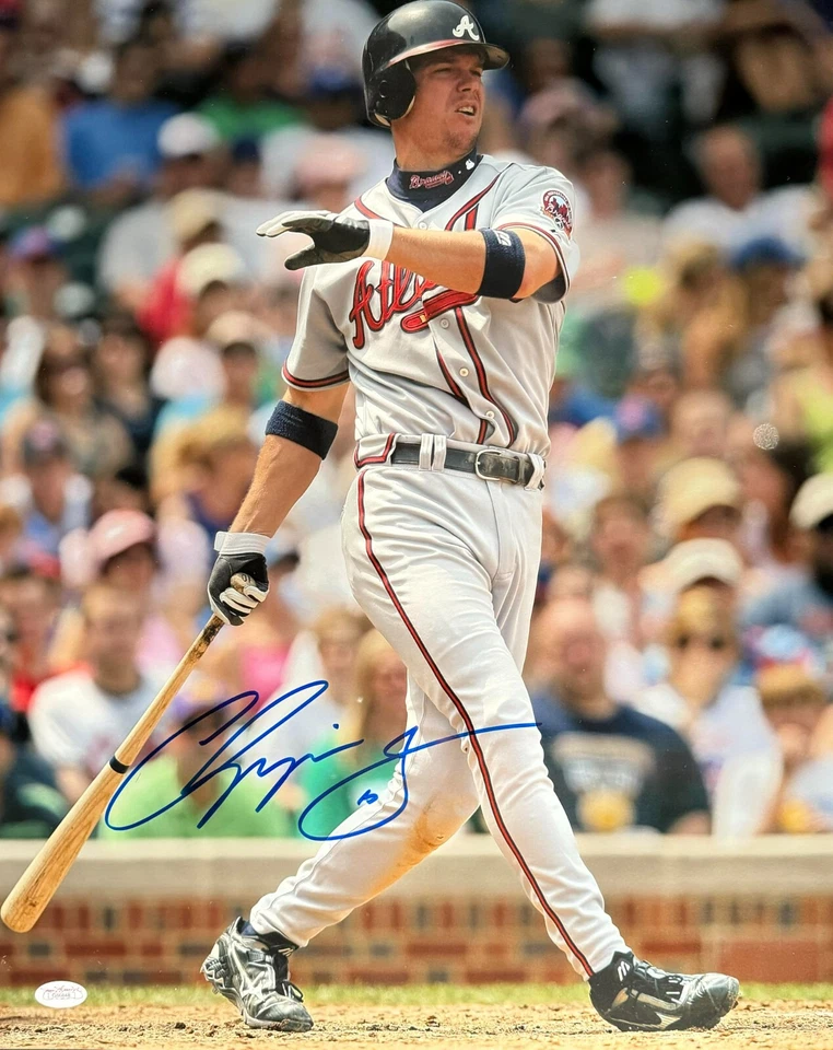 CHIPPER JONES SIGNED 16X20 METALLIC PHOTO ATLANTA BRAVES 2018 HALL OF FAME JSA - Image 1 of 1