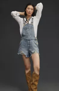 Anthropologie Pilcro Denim Cutoff Shortalls Distressing Adjustable Straps 32 NWT - Picture 1 of 7
