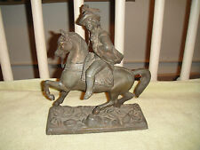 Vntage Spelter Metal Statue Of Cowboy Riding Horse Spanish Cowboy Lasso