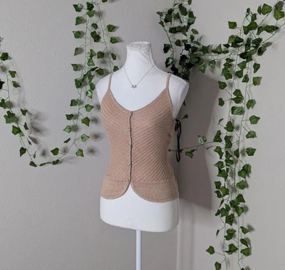 Cami indie botón delantero dorado metálico años 2000 - Bebe vintage Foto 1 de 4