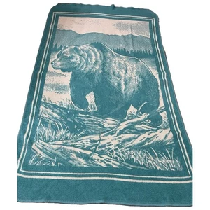 Manta Oso San Marcos De Colección Aqua Blanco Montañas Reversible Difícil de Encontrar Acrílico 51x85 - Imagen 1 de 24