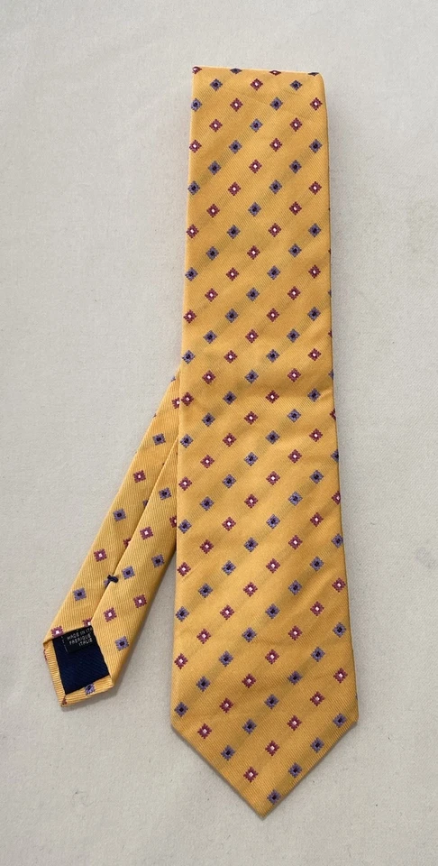 CANALI All Silk 黄色男式领带。 几何图案。 意大利制造。 Ex Con — 第 1/4 张图片