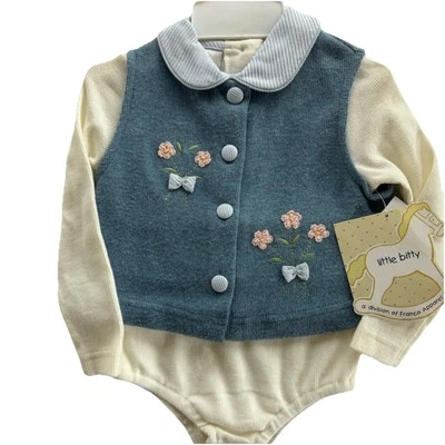 Conjunto de 2 piezas chaleco suéter bordado vintage Little Bitty niña 2T nuevo con etiquetas Foto 1 de 4
