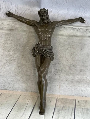 Jesucristo en Cruz Colgante de Pared Crucifijo Bronce Metal Escultura 18.5" x 17.5" Foto 1 de 4