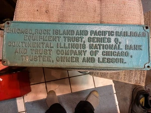 Insegna Chicago Rock Island & Pacific Railroad in metallo fuso 18" x 6" - Foto 1 di 4