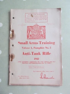 SMALL ARMS TRAINING MILITARY MANUAL VOL 1 PAMPHLET NO. 5 ANTI-TANK RIFLE 1942 - Picture 1 of 6