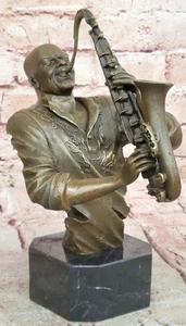 African American Trumpet Horn Player Jazz Musician Bronze Marble Statue Figure - Picture 1 of 10