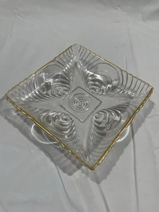 Vtg 1930s Art Deco Hazel Atlas Sonic Wave Square Candy Dish Trinket Gold Trim - Picture 1 of 7