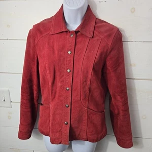 Vintage Coldwater Creek rot echtes Wildleder Leder Druckknopfleiste Jacke Small - Bild 1 von 23