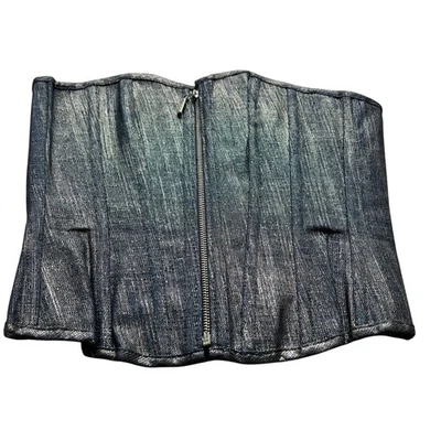 复古 Witchy Whimsigoth 紧身胸衣 M 码黑色金色金属拉链系带朋克 Glam — 第 1/4 张图片