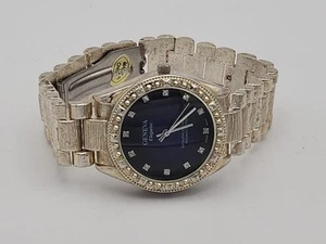 Geneva Quartz Japan Movt Blue Color Dial Armbanduhr Silberfarben Läuft - Bild 1 von 10