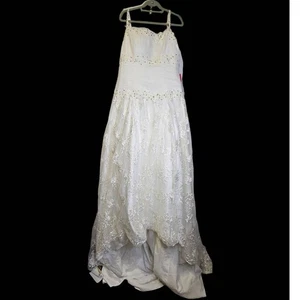NEU JJs House weißes Brautkleid Hochzeit Strass Schleppe Schnürung hinten Blumen - Bild 1 von 6