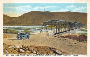 Postkarte AZ Gila Bend Gillespie Dam & Gila River Bridge Phoenix Arizona 1930er - Bild 1 von 2