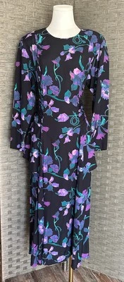 Vestido Pat Argenti De Colección 8 Midi Manga Larga Rayón Años 80 90 Estampado Floral Negro Foto 1 de 4